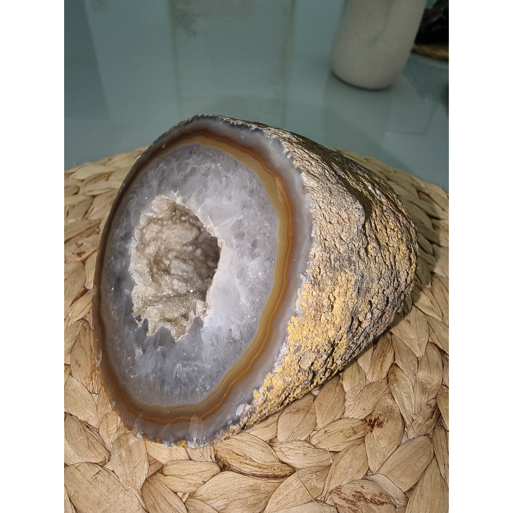 Geodo de Ágata Branco Brilho Fino Pedras Naturais Cristais